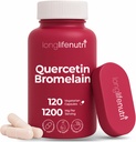 LongLifeNutri Quercetin 1000mgとBromelain 200mg - 120ベジタリアンカプセル、共同モビリティ&呼吸バランス、2ヶ月の供給、GMP認定、米国製