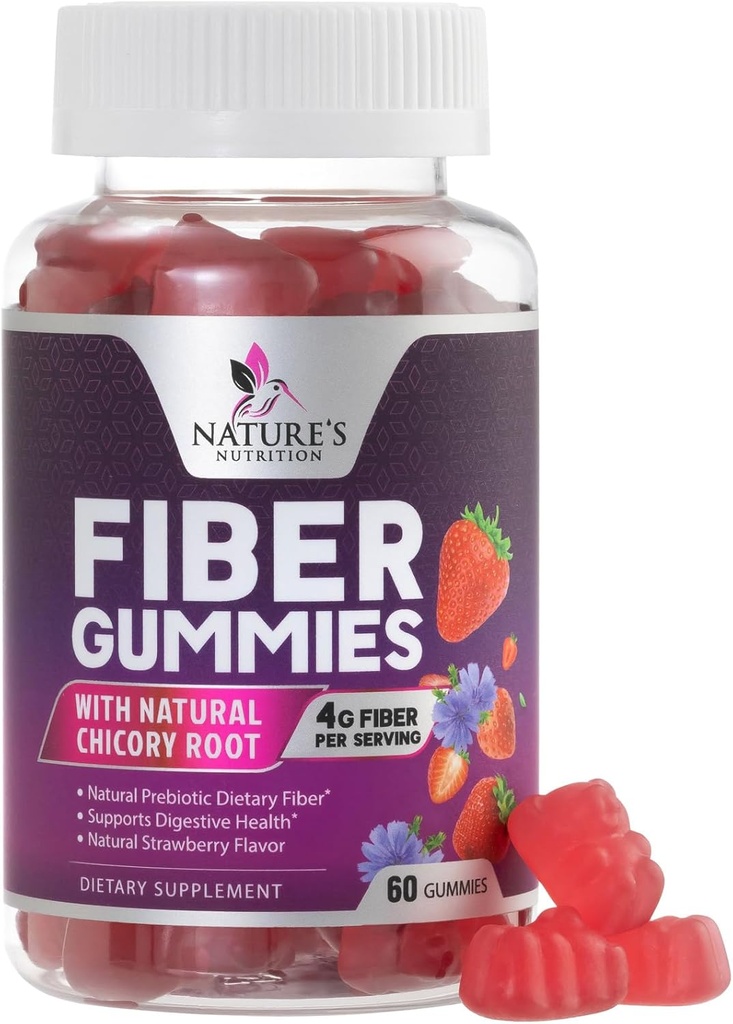 Fiber Gummies for Adults 4g - Prebiotic Plant Based Fiber Gummy Supplement for Digestive Health & Regularity Support, Daily Prebiotic Supplement Supports Gut Health for Women & Men, Vegan - 60 Gummies