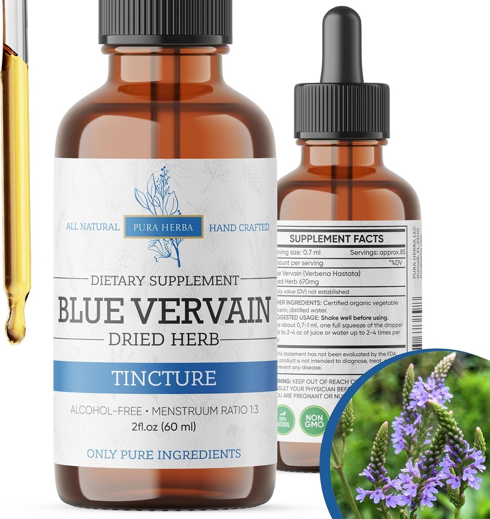 ブルーVervainハーブオーガニック、ブルーVervainチンチンコ、アルコールフリー、ビーガン - 2 Fl Oz