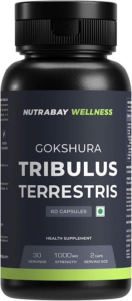Wellness Tribulus Terrestries (Gokshura) - エネルギー、性能及びスタミナ及び筋肉成長のための自然なサポート - 1000mg、60のベジのカプセル