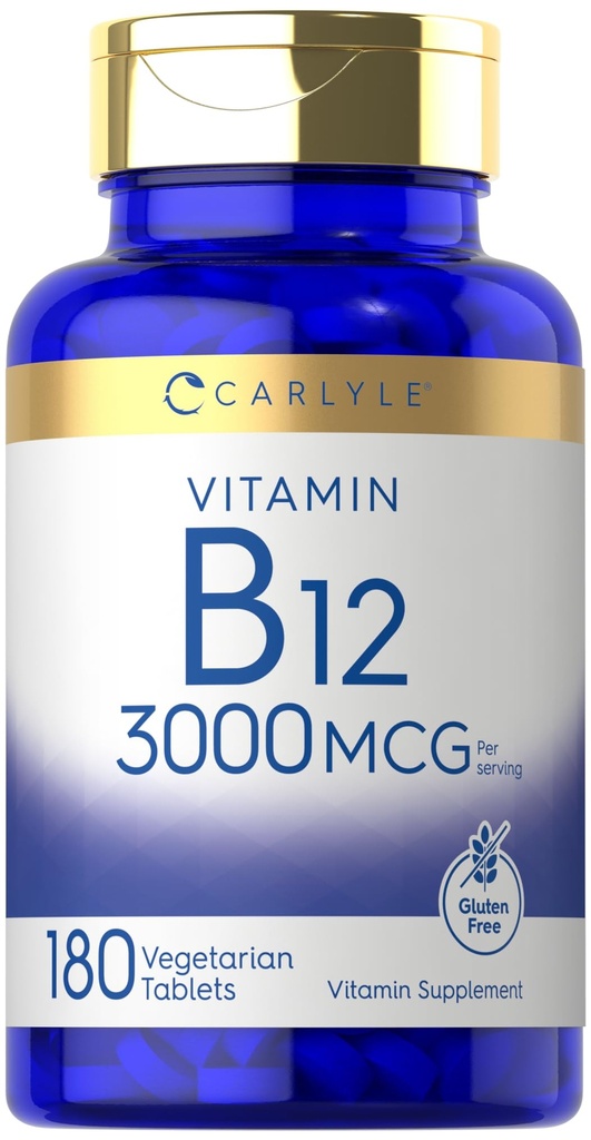 カルライル B12 ビタミン 3000 mcg | 180 錠 | ベジタリアンサプリメント | GMO&グルテンフリー