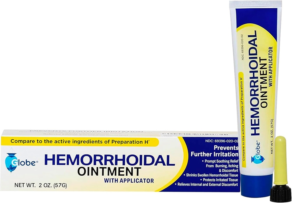 Globe Hemorrhoidal Ointment w/ Applicator, Phenylephrine HCl, Petrolatum Mineral Oil, Maximum Strength Formula for Burning, Discomfort & Itching, 2 oz