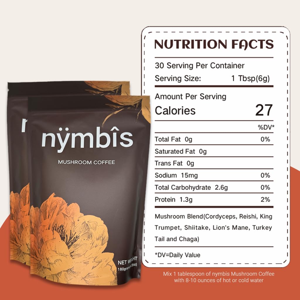 nymbis きのこ珈琲 | 7-Mushrooms Blend (Cordyceps, Lion's Mane, Reishi, Chaga, Maitake, Shiitake, Turkey Tail) | こだわりのコーヒー | 30 味付け