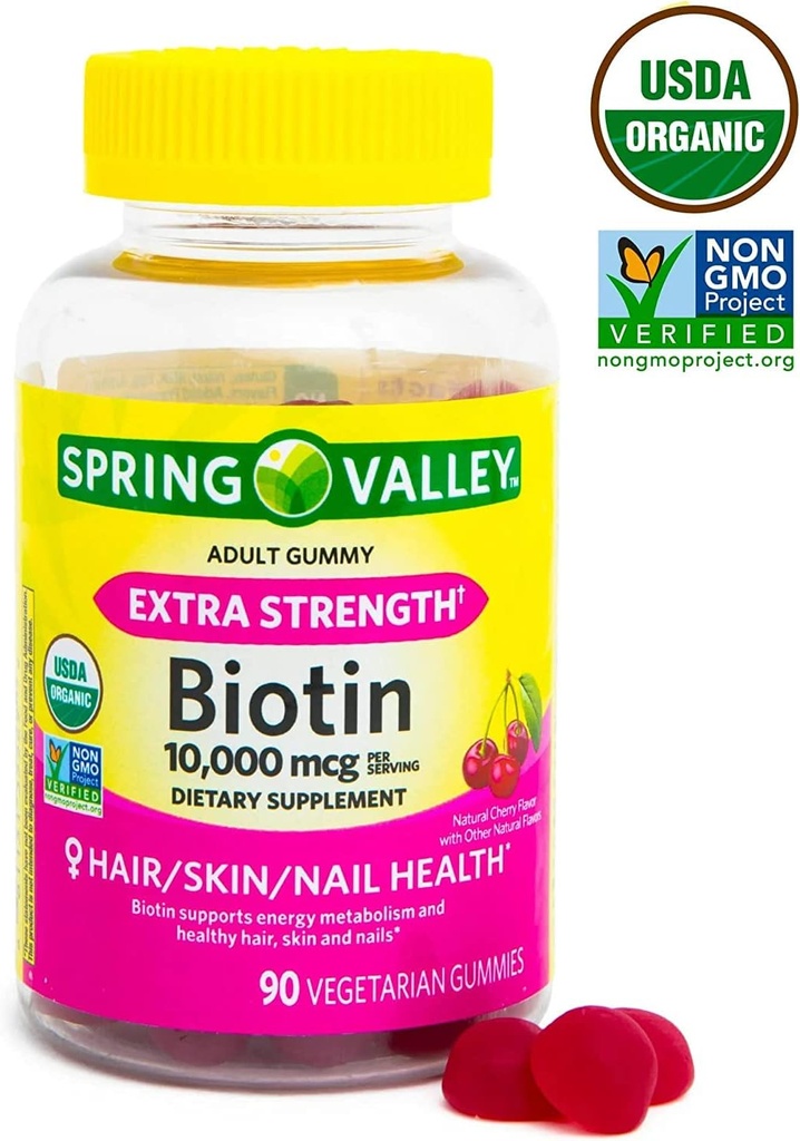 Spring Valley Biotin 10,000mcg Vegetarian Gummy Supplement, 90ct +Better Guide Vitamins Supplements