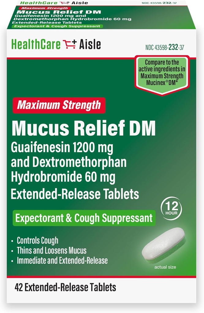 HealthCareAisle Guaifenesin 1200のmg Dextromethorphan Hydrobromide 60のmgの延長解放のタブレット- 42の計算- Mucusの救助のベテランおよび咳の抑制は箱の混雑の救助のために方式しました