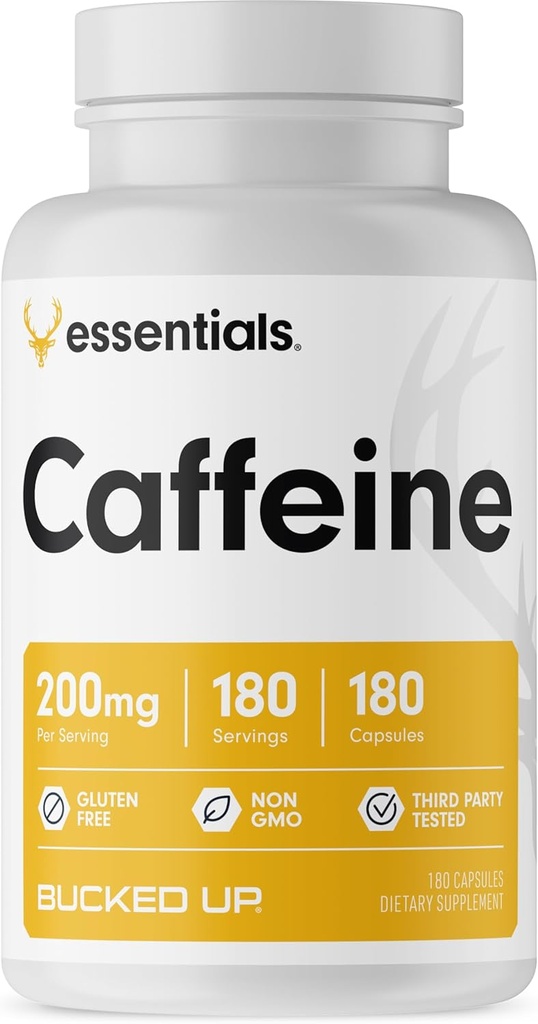パックアップカフェイン200mg/サービング、エッセンシャル(180サービング、180カプセル)
