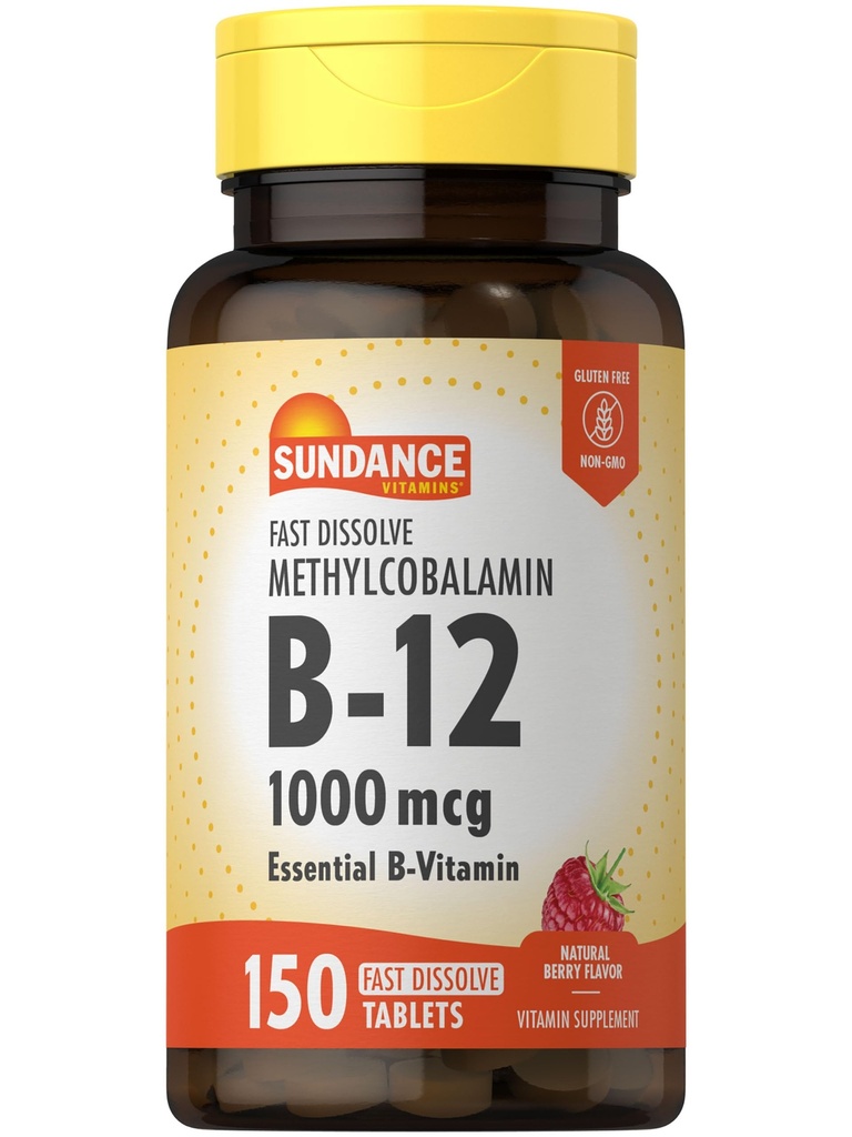 サンダンスB-12メチルコバラミン1,000mcg | 150高速解体錠 | ナチュラルベリー風味 | ベジタリアン・非GMO・グルテンフリーのビタミンサプリメント