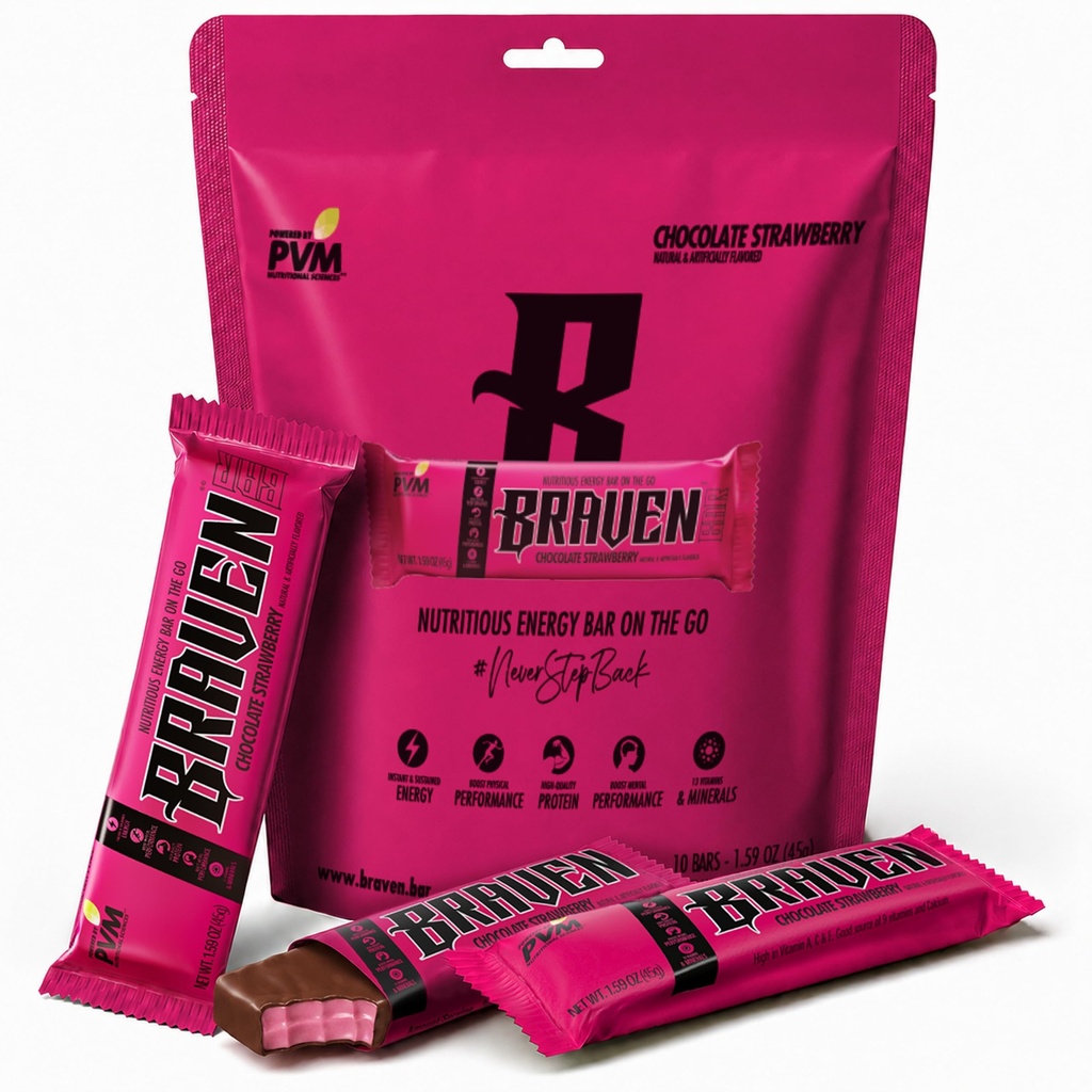 Braven Bar Chocolate Strawberry Energy Bar (1.59 oz、10 のパック) – エネルギー咀嚼 5g たんぱく – ランニング、ハイキング、スポーツのためのオンザ・ゴー エネルギースナック - 持続エネルギーブーストのためのグルテンフリースナック