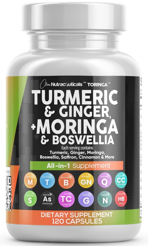 きれいなNutraceuticalsターメリックモリンガサプリメント | ジンジャーボスウェリアサフラン - セイロンシナモン、タルトチェリー、ケルセチンガリックネトル聖バジと女性と男性のためのサプリメント - 1パック