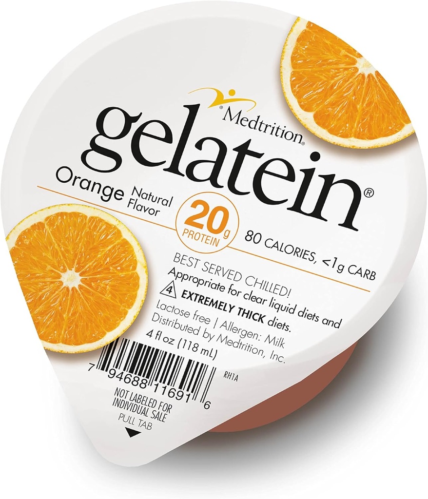 Medtrition Gelatein Orange: 20 Grams of Protein. Sugar Free. Ideal for Clear Liquid Diets, swallowing Difficulties, bariatric, Dialysis and Oncology. Great pre or Post-Workout Snack. (12 Pack)