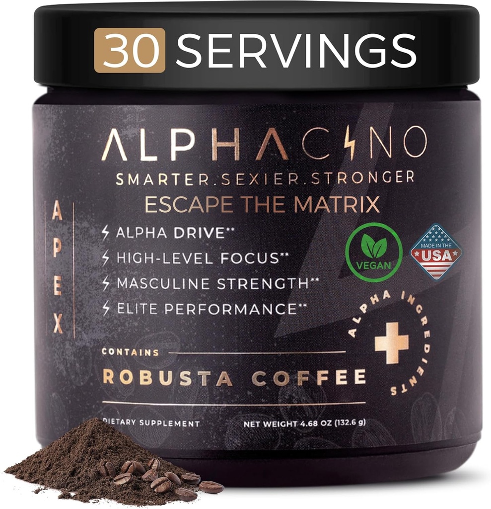 アルファチーノApexの即刻のきのこのコーヒー-人のための黒いマカAshwagandha +エネルギー飲み物の粉、筋肉建物の成長、鋭い焦点及びスタミナ、人のエネルギー粉の飲み物の組合せ、S7-30SV (4.68のoz)のための理想