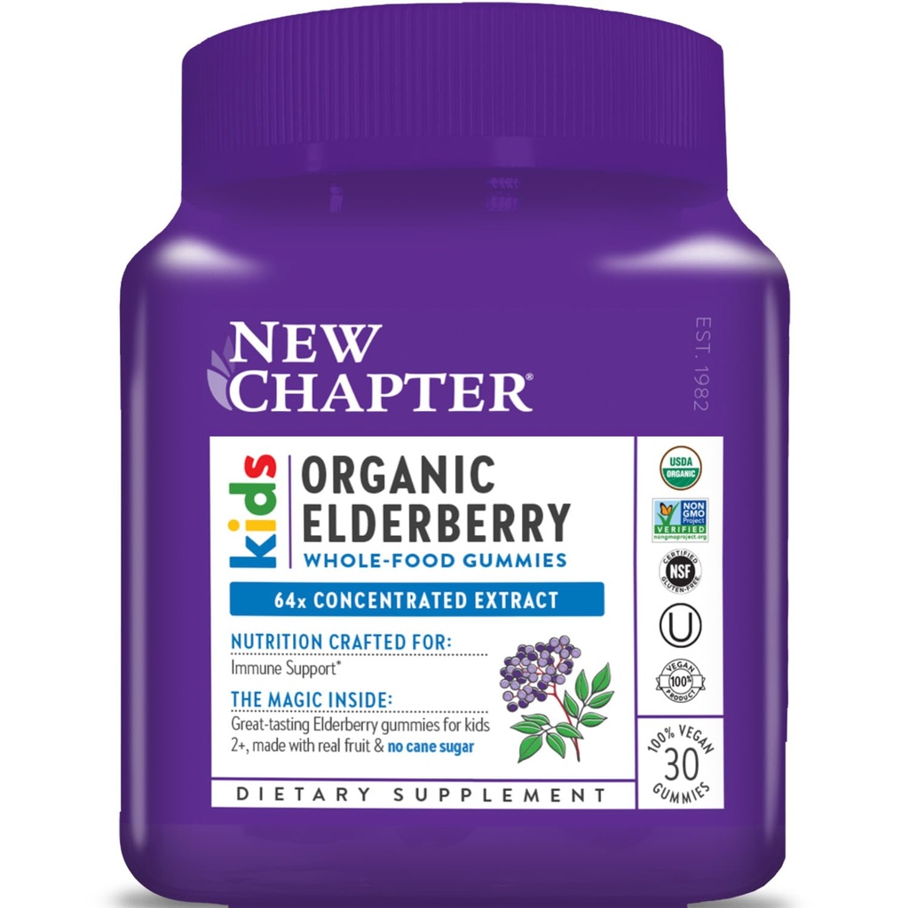 子供のための新しい章エルダーベリーグミー 2 +, USDA オーガニック,64x 免疫サポートのための純粋なエルダーベリーを集中,偉大なテイスティング全食品グミー, ビーガン&非GMO, 30 ct
