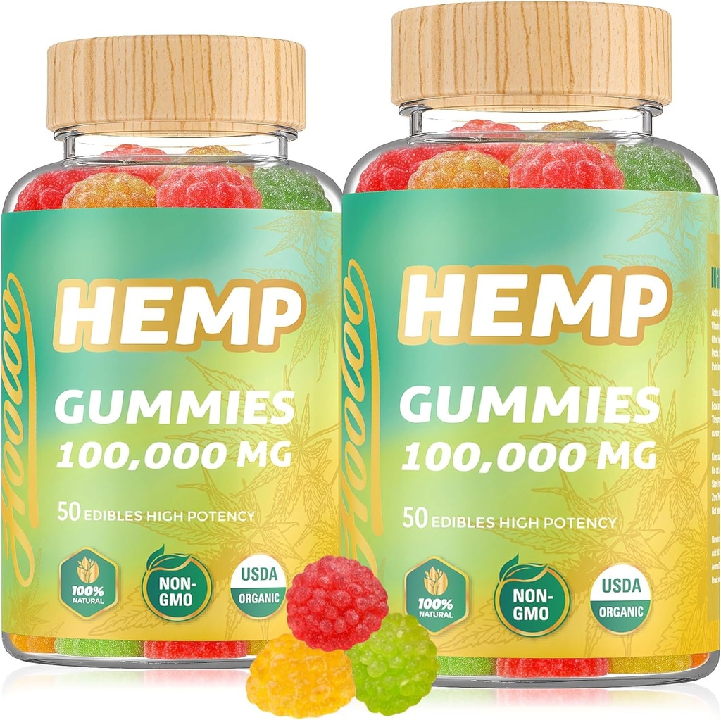 HOOLOO Hemp Gummies 100,000mg ディープ・サウンド・ベッドタイム・サポートと不快な救済、フルーティー・グミイラ注入オメガ3 ビタミン、米国製