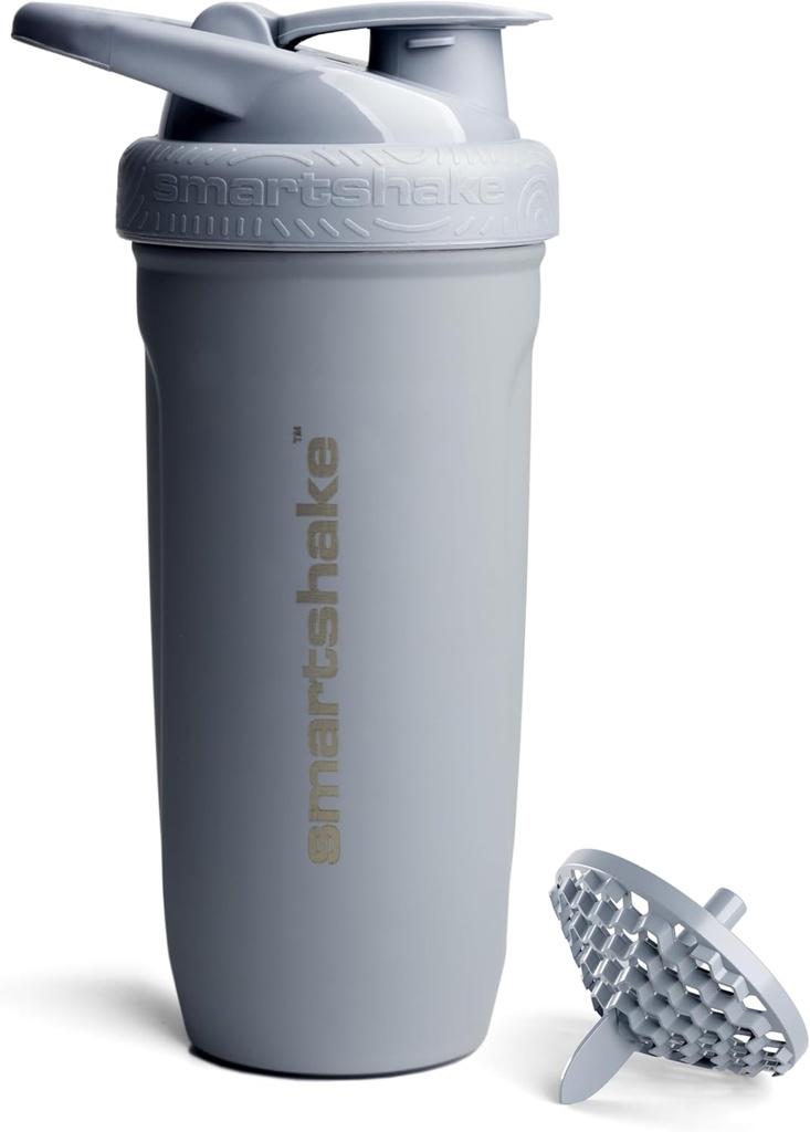 Smartshakeはステンレス鋼の蛋白質のシェーカーのびん900のmlを補強します  30のoz - Leakproofねじオンのふた- BPAの自由–非絶縁されたびん-Unisex (灰色)