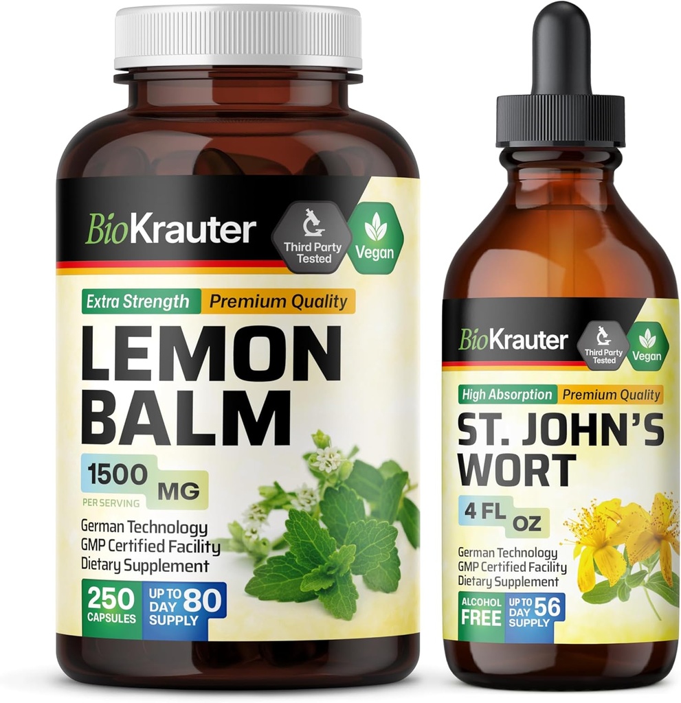 BIO KRAUTERレモンバーム250カプセル&セントジョンズワートチンチャー4 Fl. Oz.