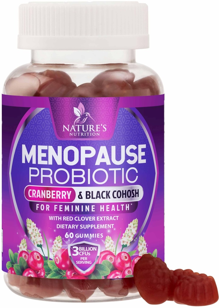 Menopause Supplement Gummies - Complete Women's Probiotics Gummy Supplements - Advanced Menopause Relief for Women with Black Cohosh & Cranberry - Mild Hot Flashes & Night Sweats Support - 60 Gummies