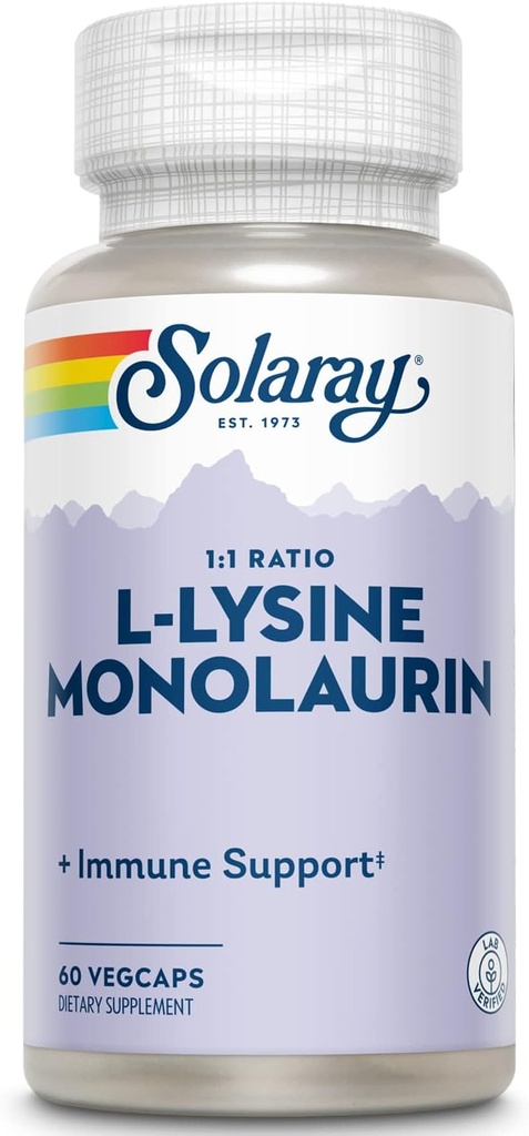 SOLARAY L-Lysine Monolaurin免疫サポートサプリメント、免疫システム機能のための1:1の比率、各500 mg、60日返金保証、30のサービング、60の野菜