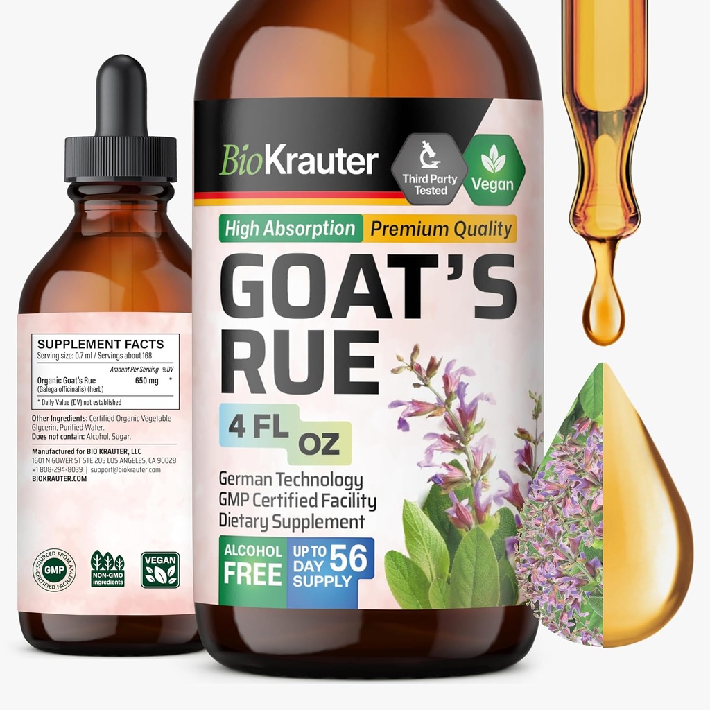 BIO KRAUTER Goats Rue Lactation Supplement Tincture - ビーガン, アルコール & 砂糖無料ドロップ 4 Fl.Oz.