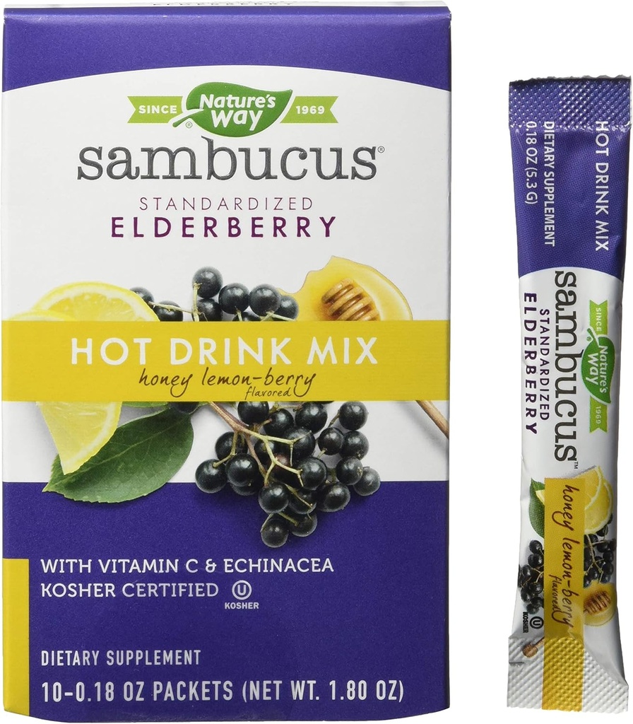 Nature's Way Nature's Way Sambucusソーシングエルダーベリーホットドリンクミックス、ビタミンC&Echinacea、10カウント、ハニーレモンベリー風味、10カウント(12パック)