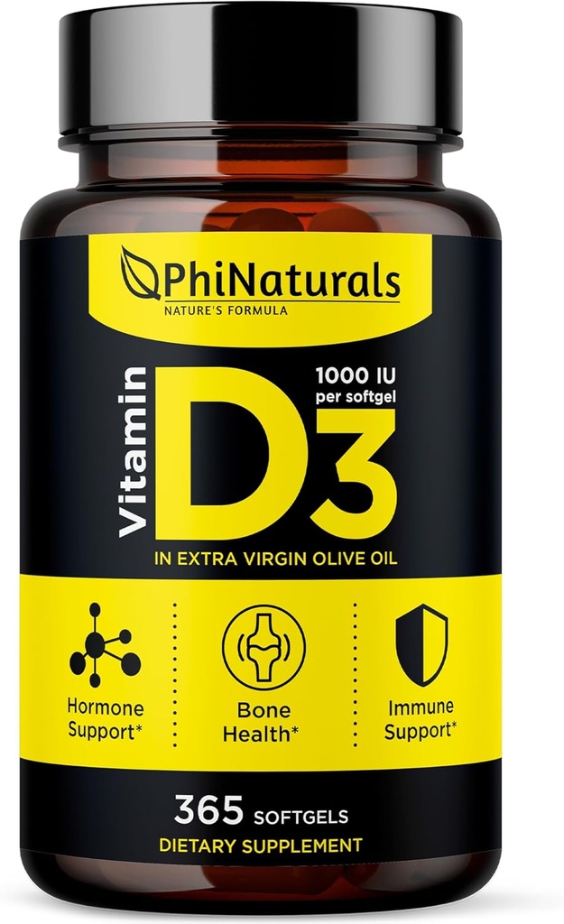 PhiNaturalsのビタミンD3 1000iuのSoftgelsの補足のオリーブオイルの基盤365のゲルはVIT D、ビタミンD 3 1000のiuの1年の供給をおおいます