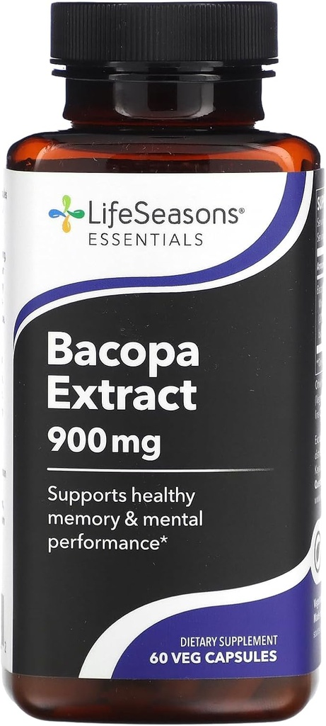 LifeSeasons Essentials - Bacopa Extract Supplement - サポートメモリ&メンタルフォーカス - 健康なストレス応答を促進 - ブースト認知機能 - 給餌ごとに900mg - 60カプセル