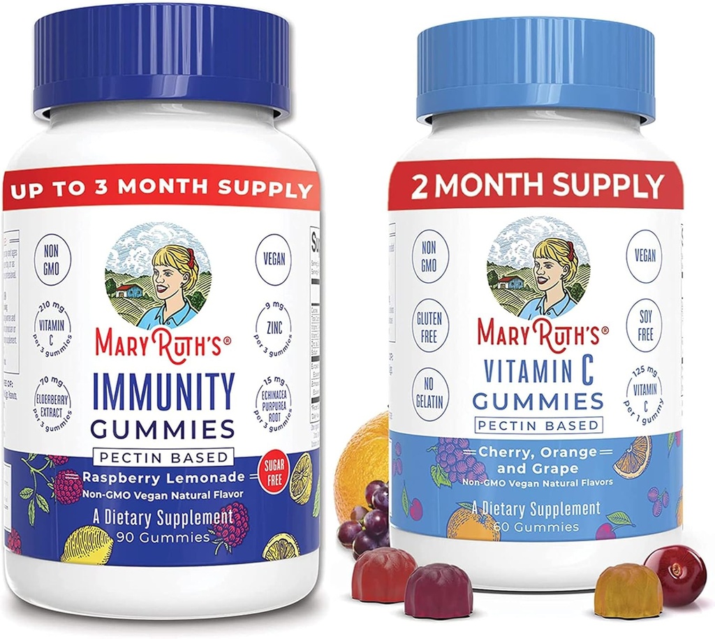 MaryRuth Organics Elderberry Gummies for Immune Support(Sugar Free)&Vege Vitamin C Gummies Bundle | サポート 免疫機能 | 大人と子供のための全体的な健康をサポートするフォーミュラ