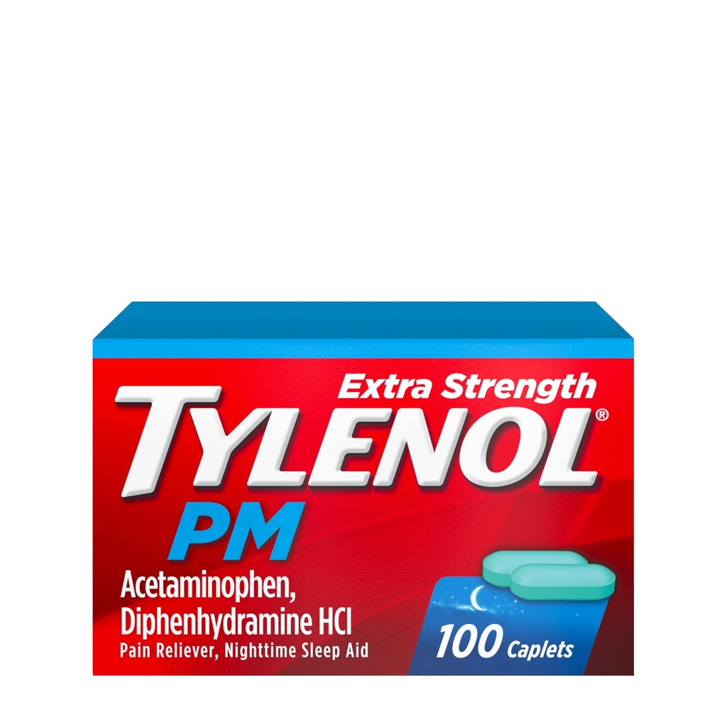 Tylenol PMの余分強さの夜間痛みのReliever及び睡眠のエイド・カプレット、500のmgのアセトアミノフェン及び25のmg Diphenhydramine HClの夜間の痛み及び苦痛のための救助、非習慣の形成、100のct