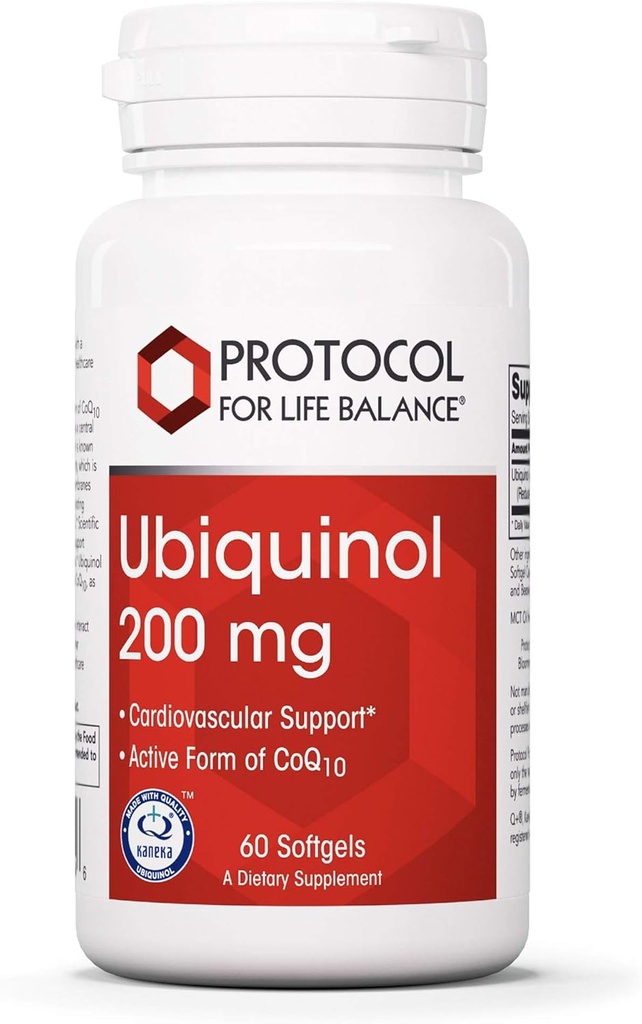 PROTOCOL FOR LIFE BALANCE Ubiquinol 200mg - Bioavailable CoQ10 Softgels - Heart Health Support - Oxidative Stress Quencher - Soy Free & Dairy Free - 60 Softgels