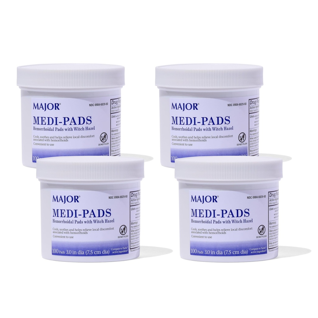 MAJOR Medi-Pads - Hemorrhoidal Hygienicクレンジングウィッチヘーゼルパッド - アロエと冷却救済 - 100カウントジャー(4パック)