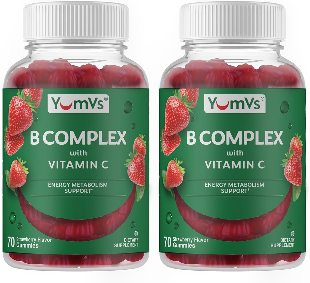 B Complex Gummies with Vitamin C – Great Tasting 1 a Day Energy & Nervous System Support for Adults – Vegan, Kosher, Non-GMO Vitamin B Complex Gummies with B12, B6, & Folic Acid – 70 Count (2 Pack)