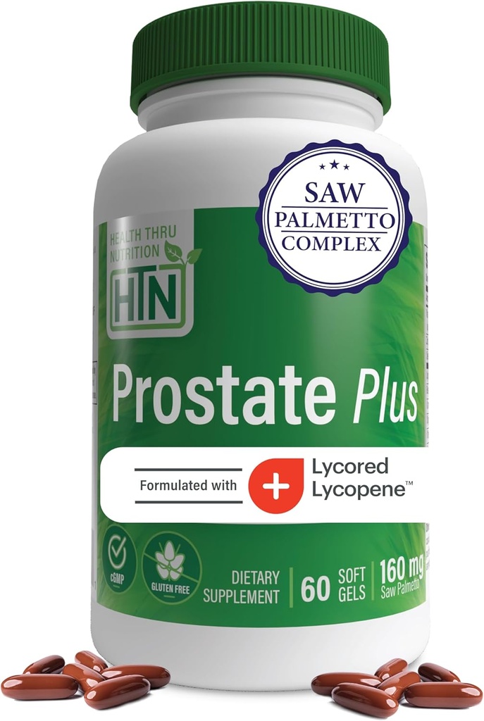 Health Thru Nutrition Prostate Plus with Saw Palmetto Extract, Lycopene as Lycored, Plant Sterols, Selenium, Zinc and Pumpkin Seed | Complete Prostate Support | Non-GMO & Gluten Free (Pack of 60)