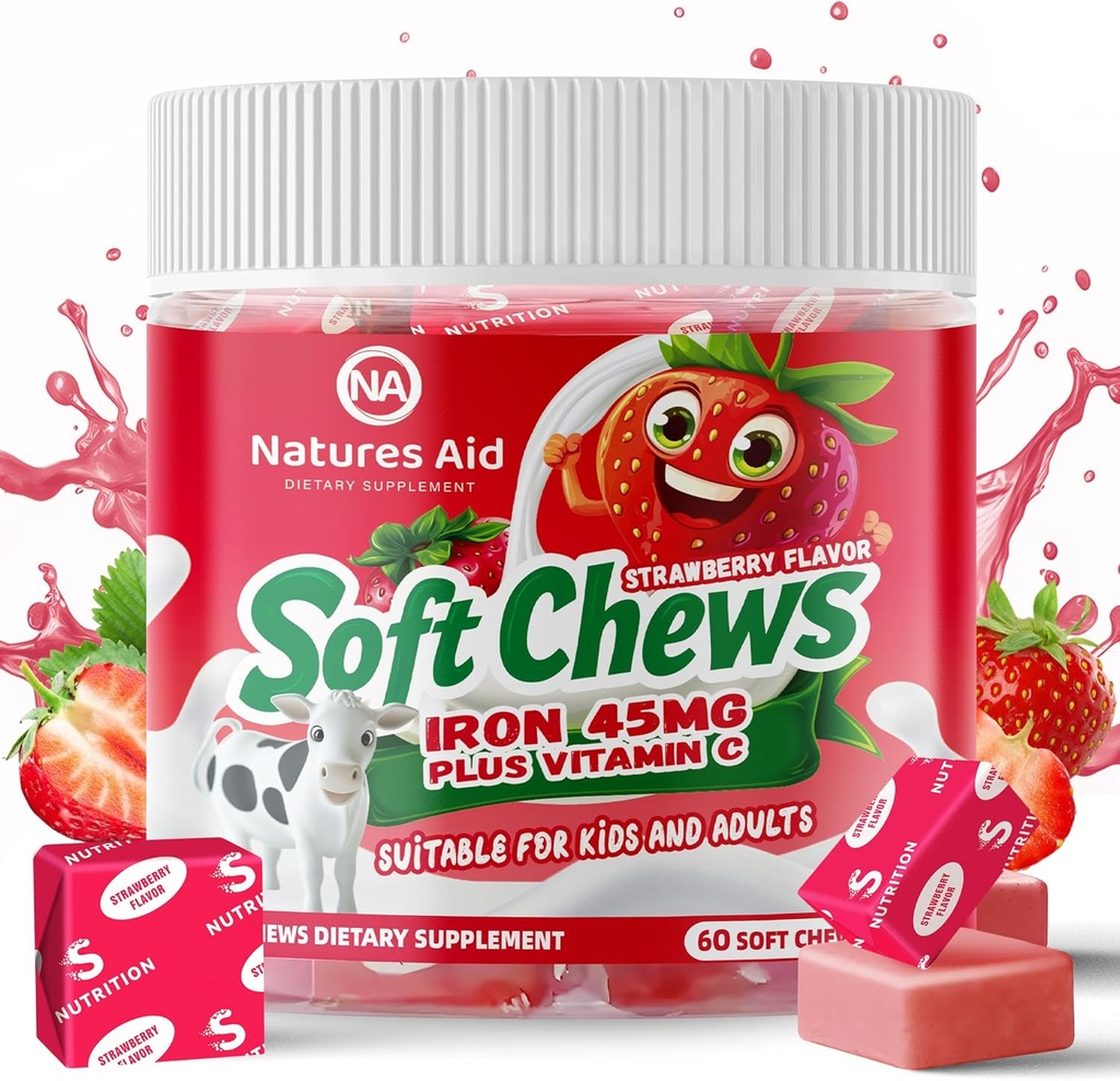 女性及び人および子供のためのChewable鉄の補足-いちごの味、最高の吸収のための鉄のビタミンCの柔らかい咀嚼、鉄の不足のための理想、供給する2か月の供給