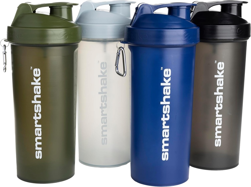 Smartshakeライト4パックプロテインシェーカーボトル1000ml | 34oz - Leakproof Screw-on Lid - BPA無料 - Unisex - ミストグレー、軍グリーン、黒、海軍ブルー
