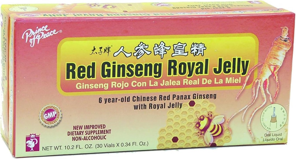 Prince Of Peace Red Ginseng Royal Jelly, 10 Milliliter - 30 bottles per pack - 3 packs per case.