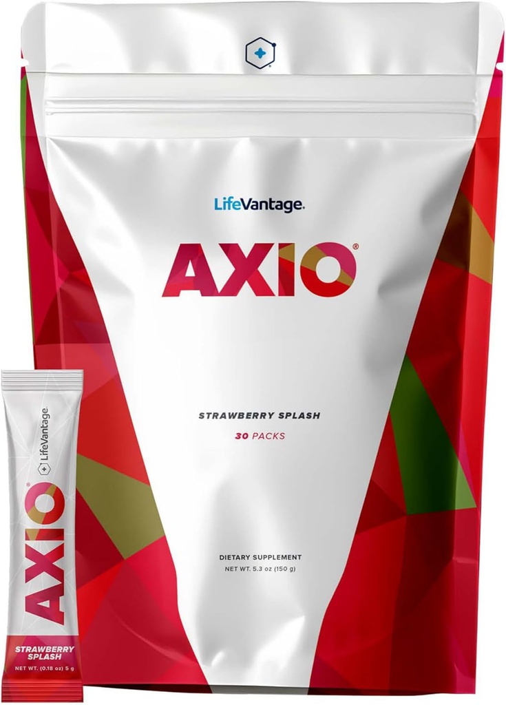LifeVantage AXIOの規則的なエネルギー飲み物の粉、Nootropicの補足、焦点及び泥サポート、L-theanine、緑茶、Bのビタミン、DMAE、Quercetin及びパイン・バーク、いちごのスプラッシュ、30のパケットを使って