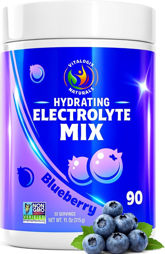 Blueberry Hydration Powder – Zero Sugar Electrolyte Drink Mix | 90 Servings | Keto, Vegan, Gluten-Free | Natural Electrolytes for Muscle Recovery, Energy, Cramp Relief | for Women, Runners