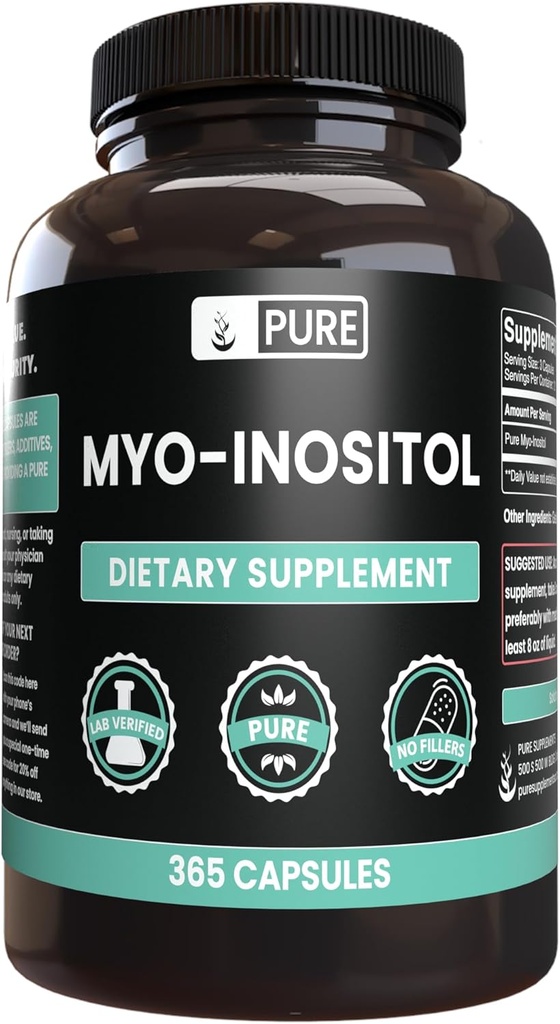 純粋な元の原料のMyo-Inositol (365のカプセル)マグネシウムか米の注入口無し、常に純粋、実験室は確認しました
