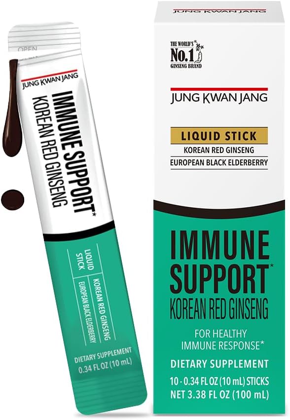 JUNG KWAN JANGの韓国の赤いPanax Ginseng (800mg)およびElderberry (469mg)の免疫サポート 常時のエキスの棒、免疫および毎日の健康のための酸化防止の補足、10の計算