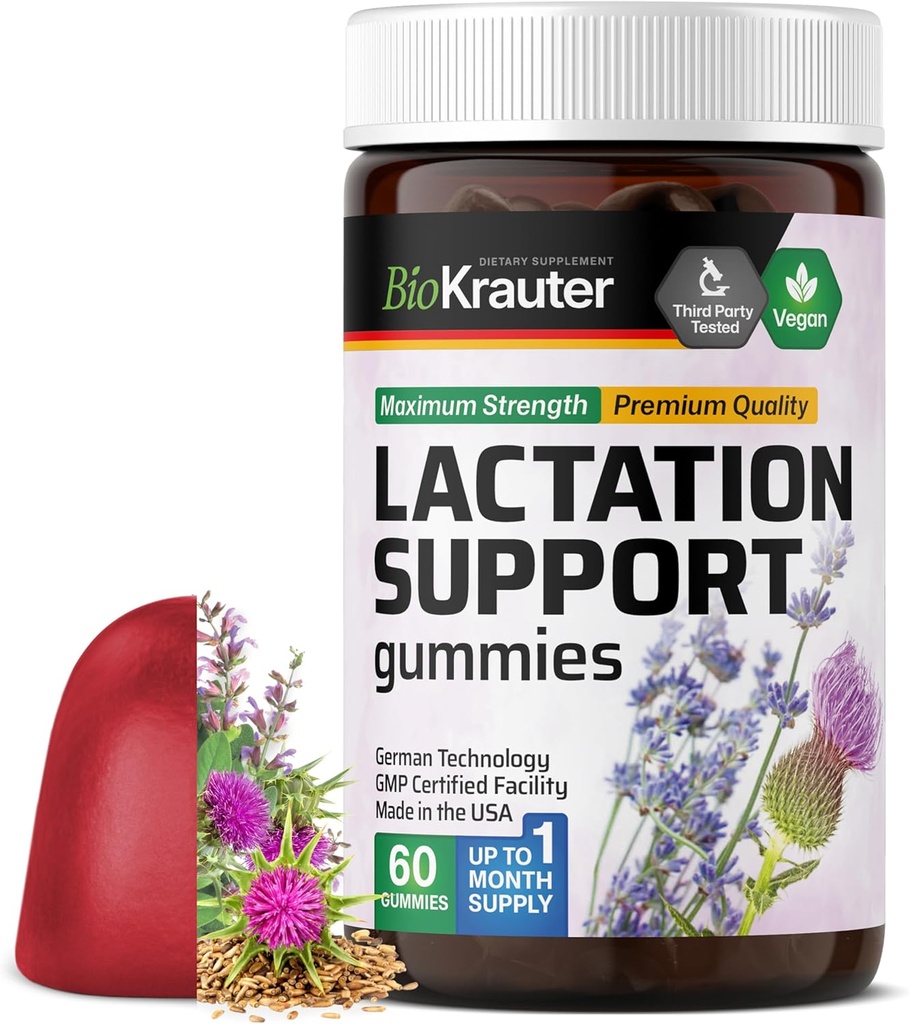 BIO KRAUTER Lactation Support Gummies - 60 Chews - 自然Lactation Supplement - Goats Rue, Fenugreek, ミルクの乳牛エキス - ビーガン Breastfeeding Supplements