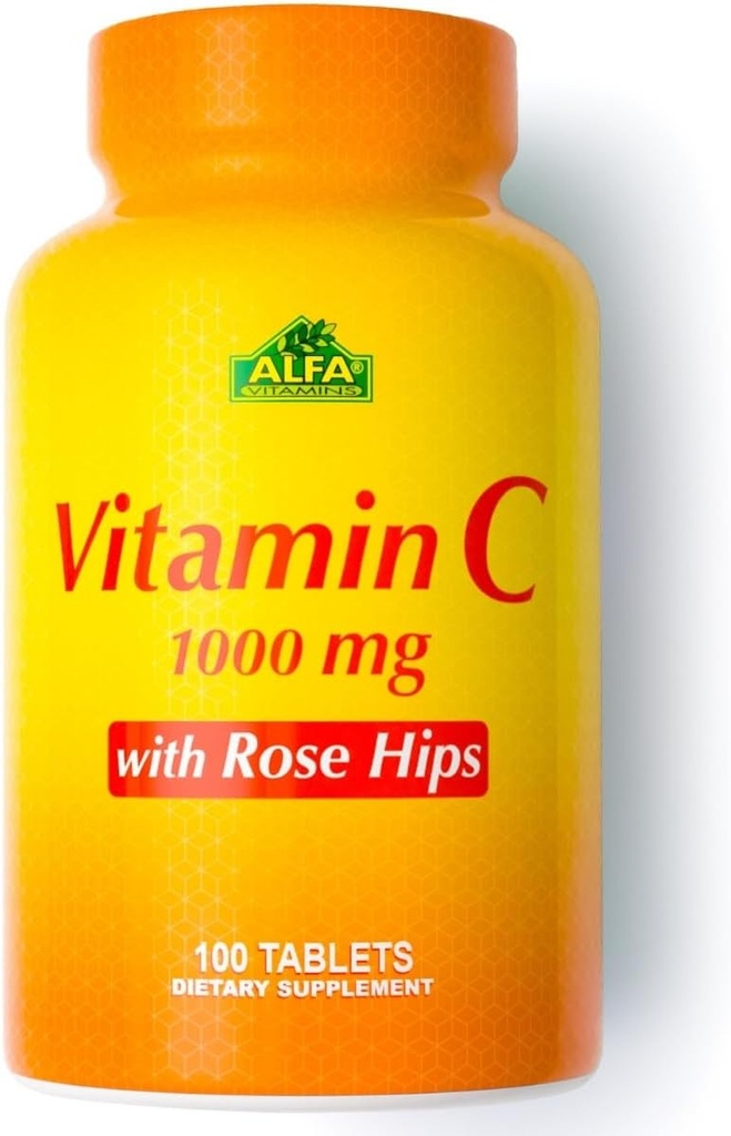 ALFA VITAMINS ビタミン C と ローズ HIPS と 1000 mg のビタミン C のサービング - 抗酸化剤 & 免疫サポート + 健康な皮膚をサポート & 関節 - 非 GMO, ビーガン, グルテンフリーグルテン, 乳製品無料 - 100 タブレット