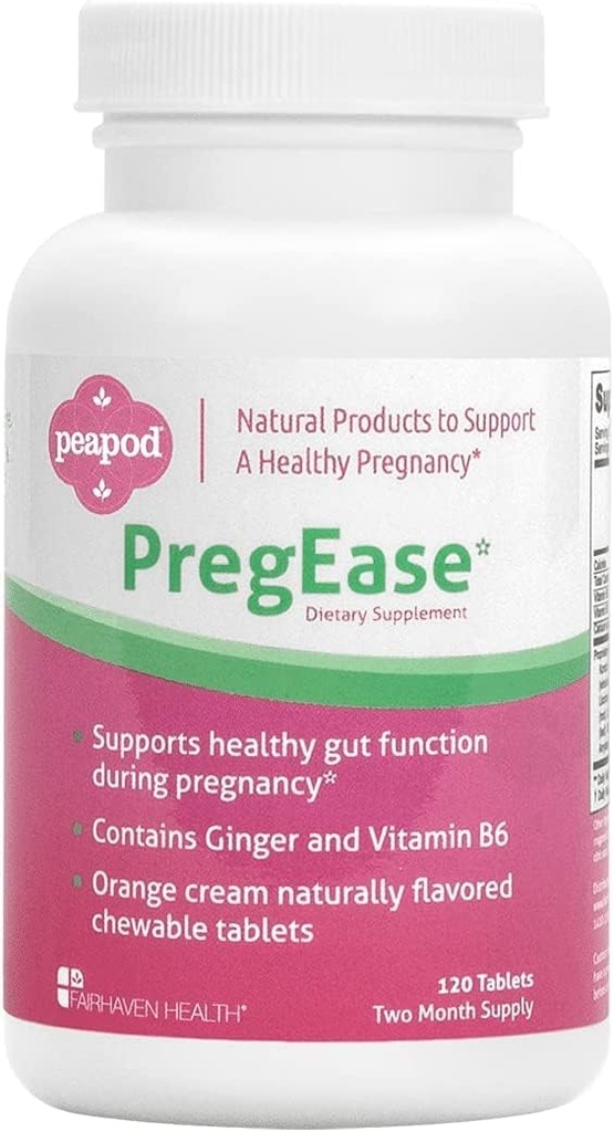 妊娠中の女性のためのFairhaven Heath Peapod PregEaseの朝の病気の補足 - ジンジャーとビタミンB6-2か月の供給の甘いオレンジの咀嚼剤のタブレット