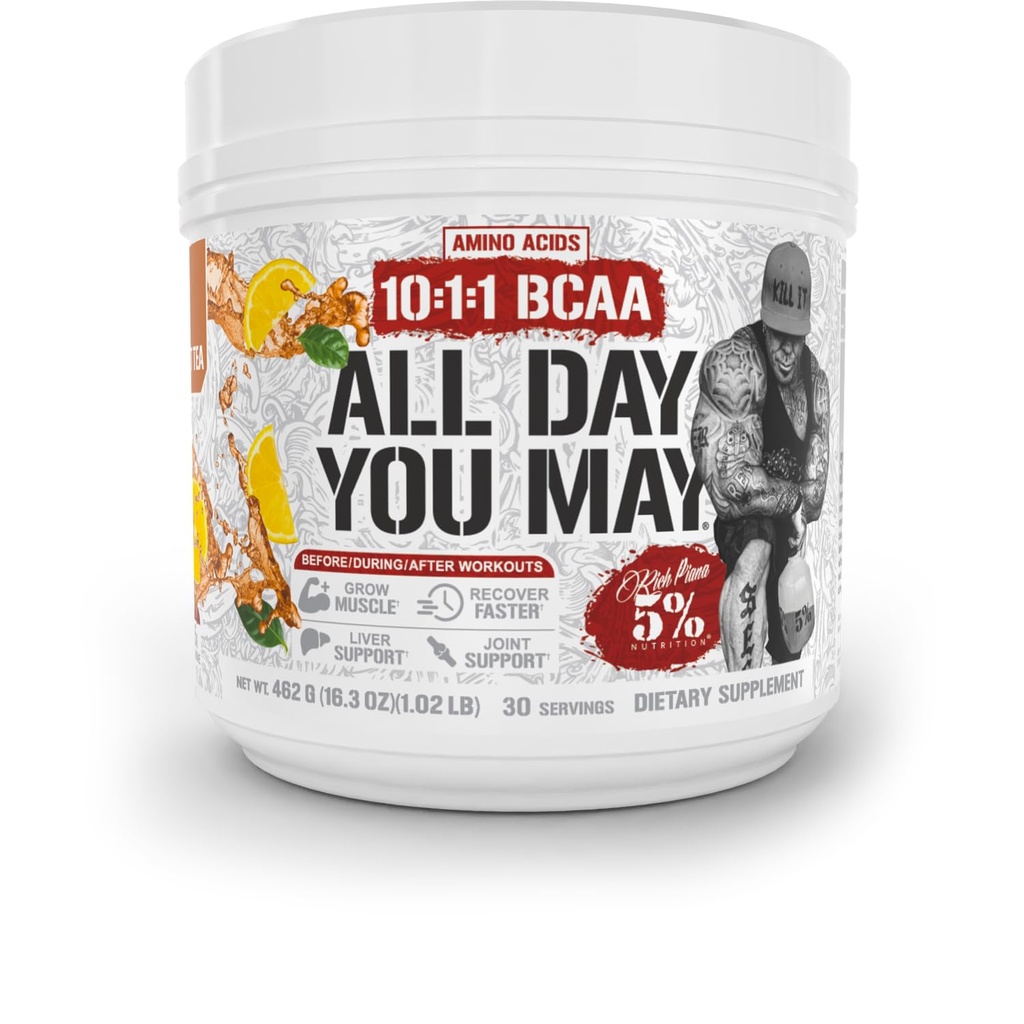 5%栄養豊富なPiana AllDayYouMay BCAAパウダープレミアムイントラ&ポストワークアウトアミノ酸、水分補給、筋肉の回復、関節&肝臓 | 16.3 oz、30 srvgs(南スウィートティー)