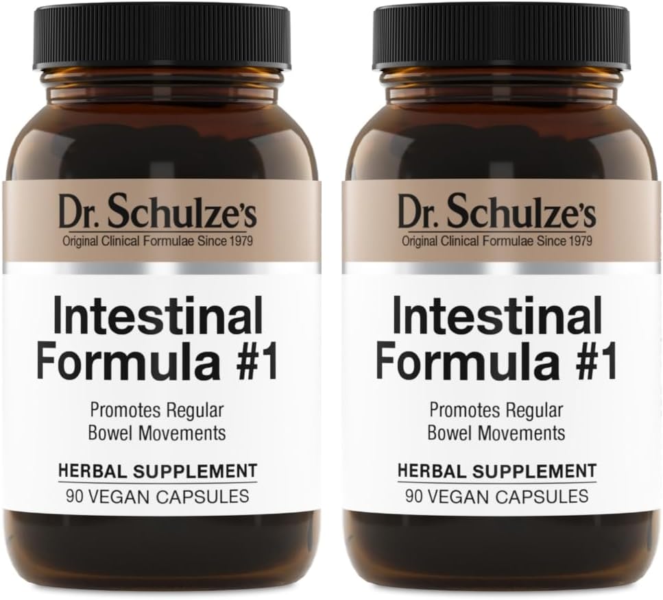 Dr. Schulze's Intestinal Formula #1 - Bowel Movement Supplement for Colon Health Support - Bloating & Constipation Aid - Intestinal Cleanse - All-Natural - Plant-Based - Vegan - 90 Count (2 Pack)