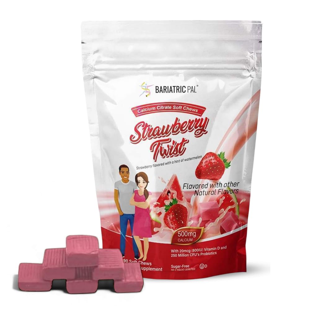 BariatricPal Sugar-Free Calcium Citrate Soft Chews | 500mg with Vitamin D&Probiotics | Strawberry Twist | 90カウント(1ヶ月の供給)