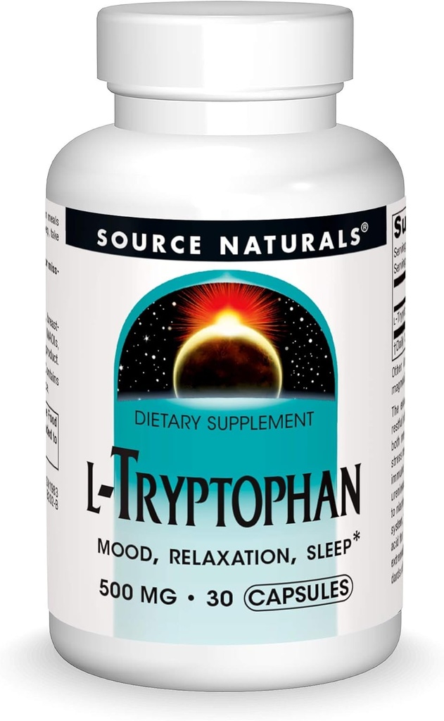 源のNaturals L-Tryptophan、気分、弛緩および眠り*、500mg - 30のカプセルのための