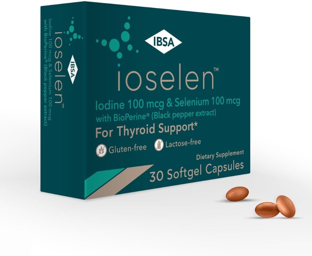 Ioselen - 甲状腺サポートサプリメント - 100 mcgセレン、100 mcgヨウ素、5mgバイオパリン - 増加したバイオアベイラビリティと吸収のための30ソフトゲルキャップ - グルテンフリー、乳糖フリー、砂糖フリー、非GMO