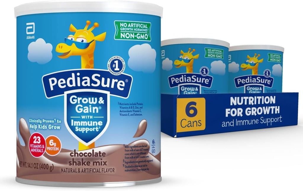 PediaSureは免疫サポート シェークの組合せの粉、23のビタミン及び鉱物、6g蛋白質、非GMO、グルテンフリーの子供の栄養物、チョコレート、6-48のサービングの14.1のoz缶、パックと育ちます