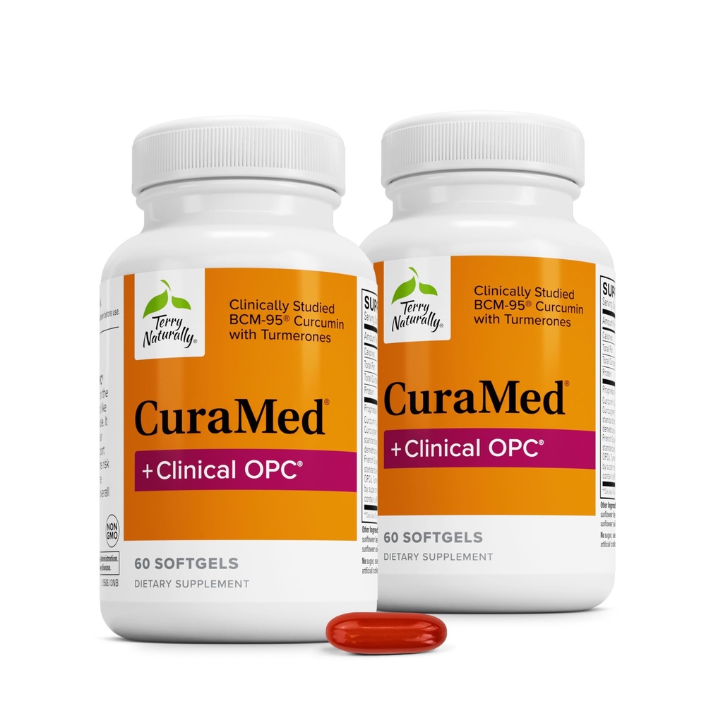 Terry Naturally CuraMed + 臨床 OPC - フランスのブドウ種子エキスとクルクミンサプリメント - 脳、前立腺&肝臓の健康サポート - Ar-Turmerone - 60 Softgels(2パック)