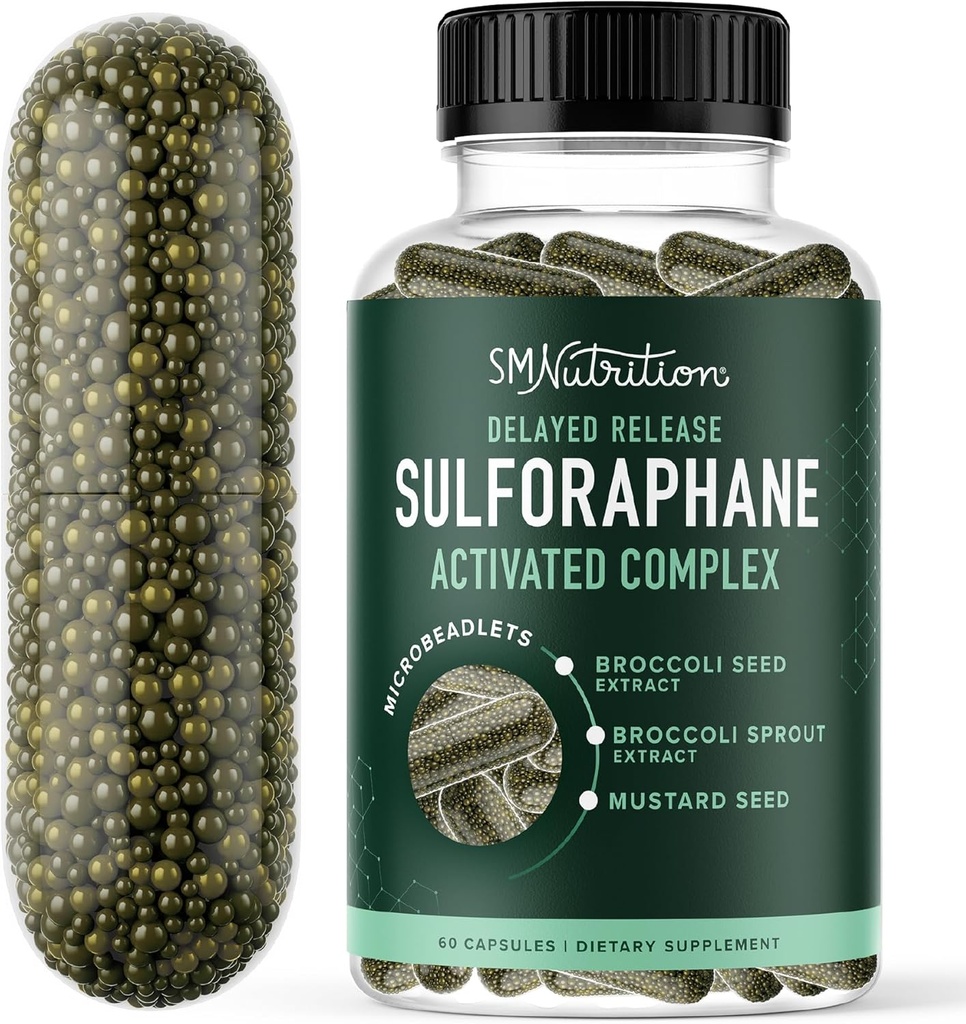 ブロッコリー・スプロットの50MG Sulforaphaneサプリメント | NRF2 アクティベーション、セルラーヘルス&免疫サポート | グルコラファニン、ミロシナーゼ&抗酸化剤 | サードパーティ製テスト済み | 60 ブロッコリーシードマイクロビーズ