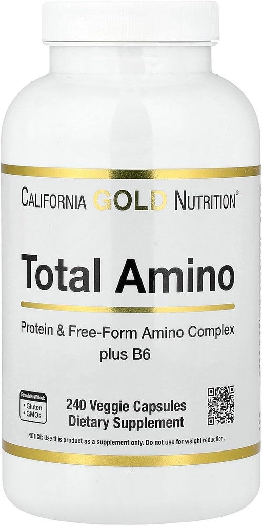 California Gold Nutrition Total Amino with Vitamin B-6, and 20 Amino Acid Blend, 240 Veggie Capsules
